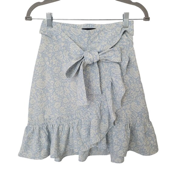 Express Floral Ruffle Faux Wrap Skirt Bow Tie Waist Size 00 Light Blue NWT - Picture 1 of 9